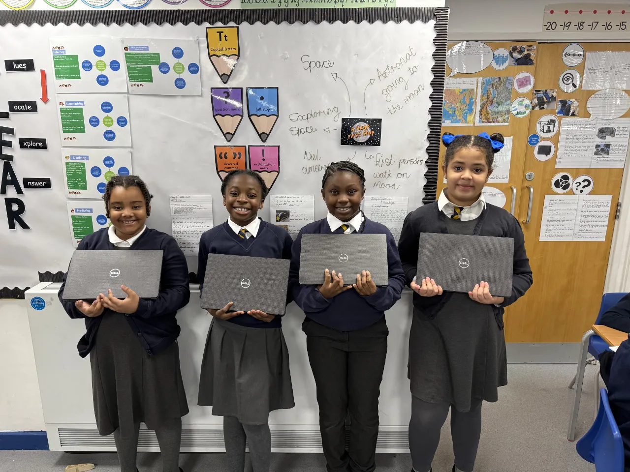 School children with donations